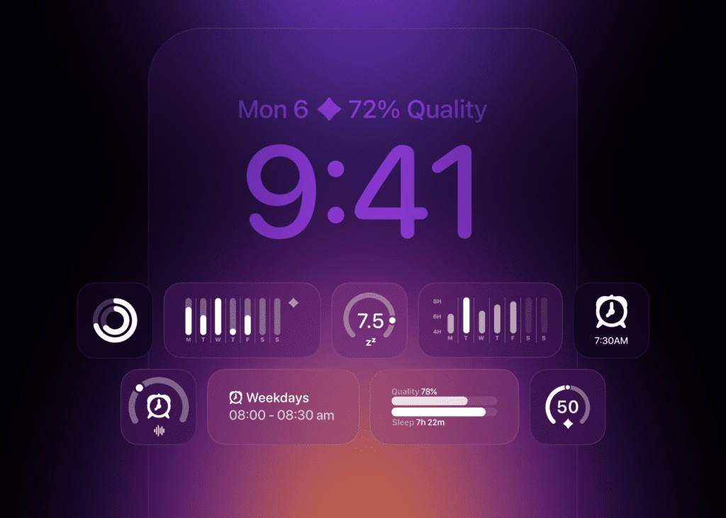Screenshot of Pillow’s Sleep Quality Widget displaying the Sleep Quality score of the current day.